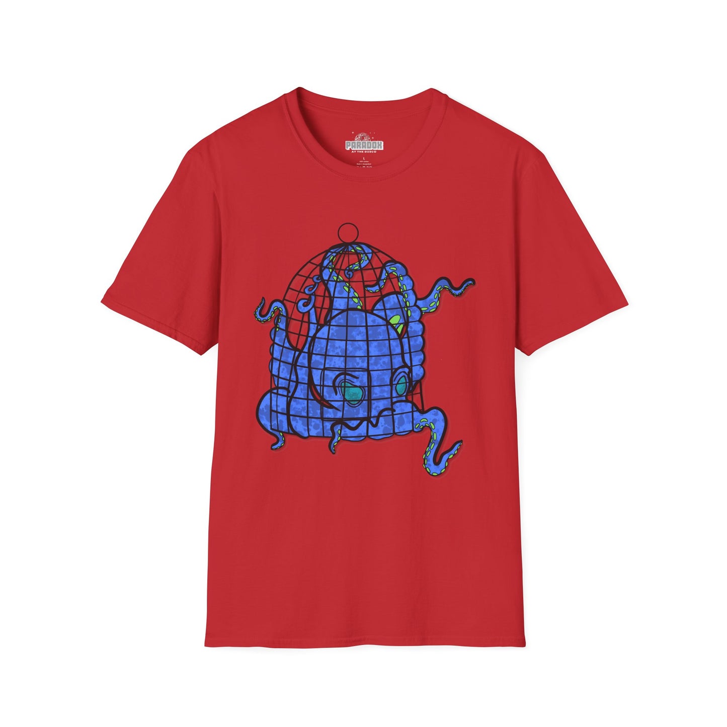 Octopus in Cage T-Shirt — Blue Nautical Sea Creature Graphic Tee