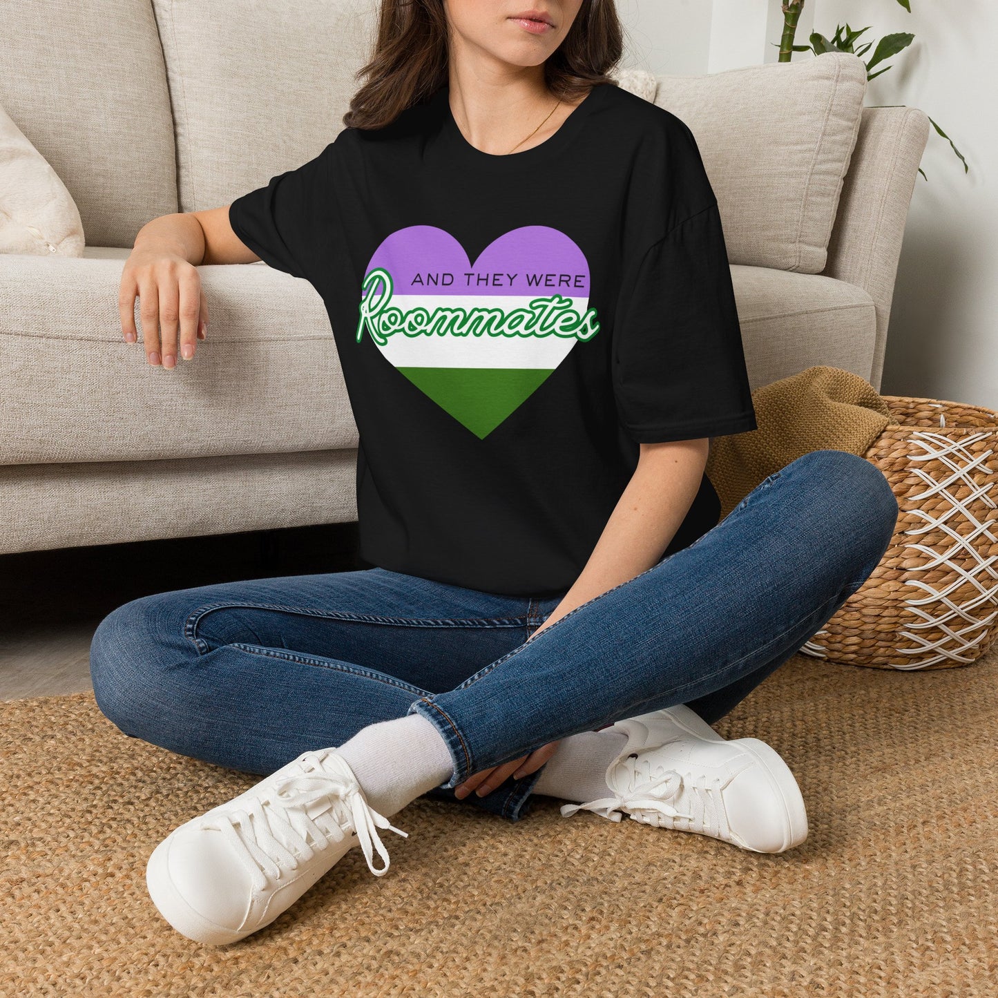 Queer “And They Were Roommates” Pride Heart Graphic Tee