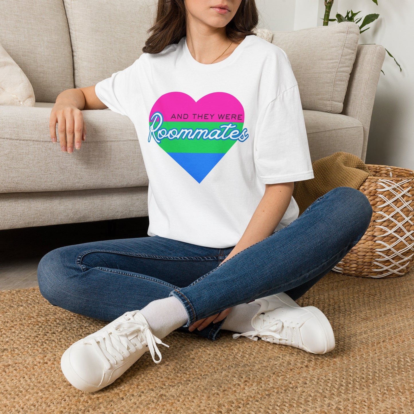 Polyamory "And They Were Roommates" Pride Heart Graphic Tee