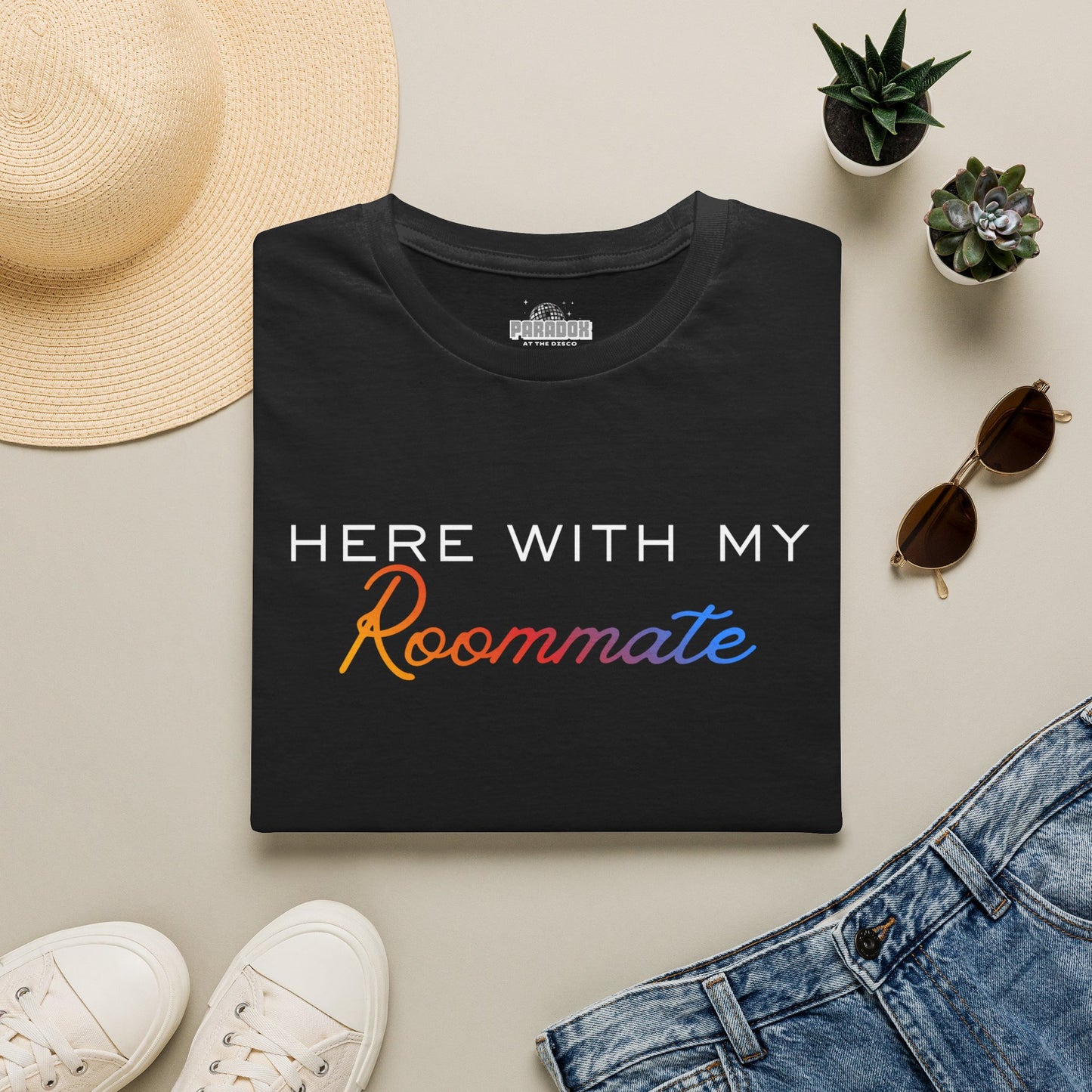 LGBTQ+ "Here With My Roommate" Pride Graphic Tee