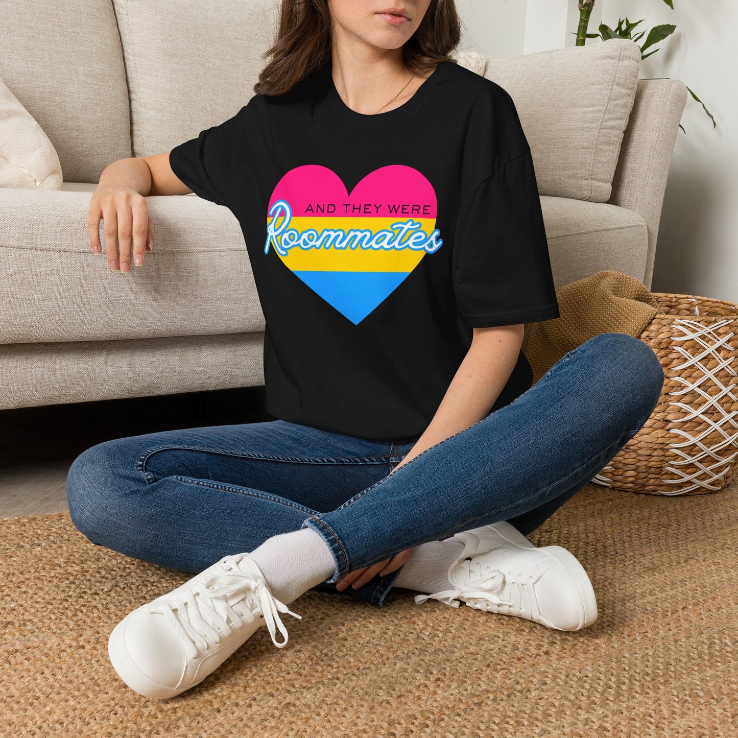 Pansexual "And They Were Roommates" Pride Heart Graphic Tee