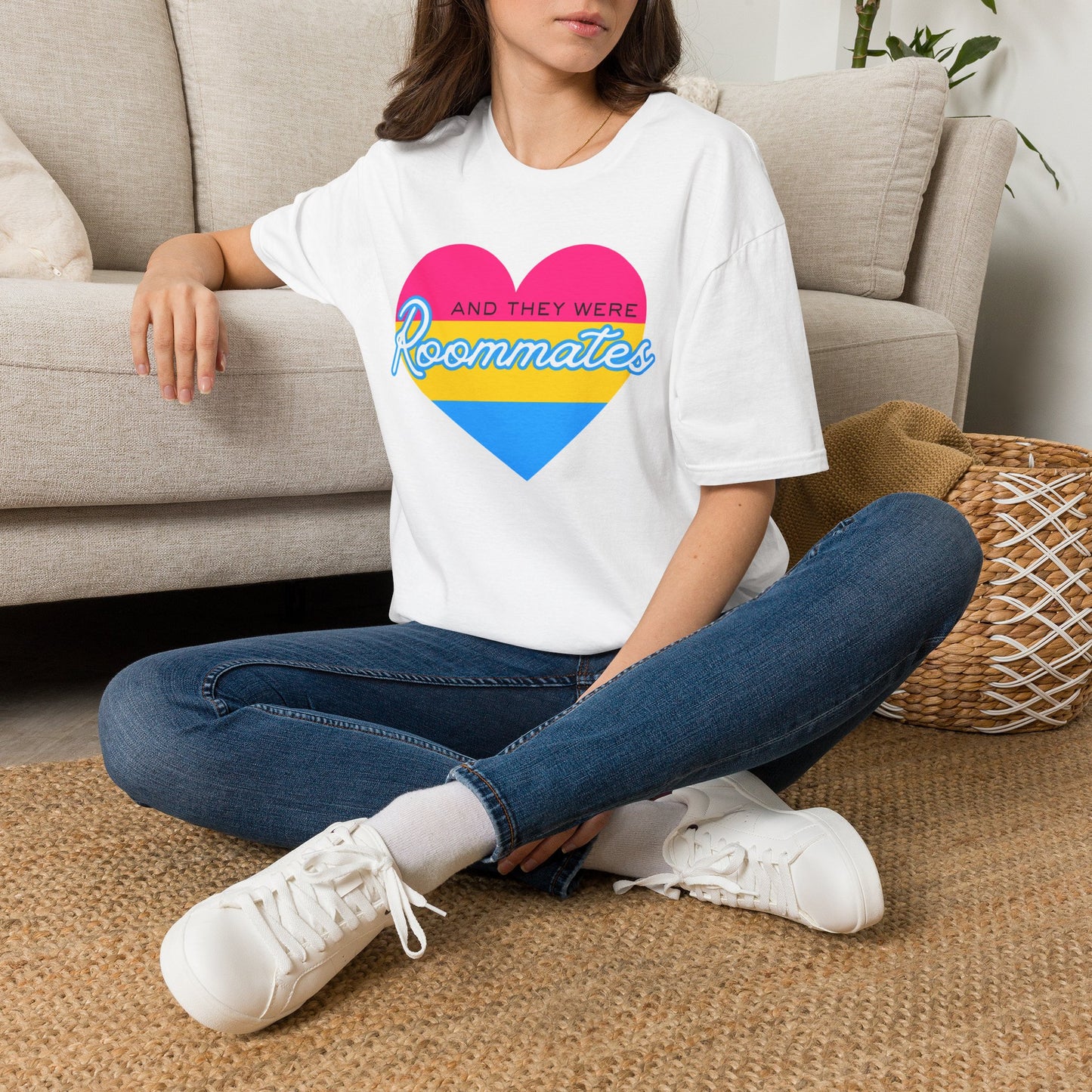 Pansexual "And They Were Roommates" Pride Heart Graphic Tee