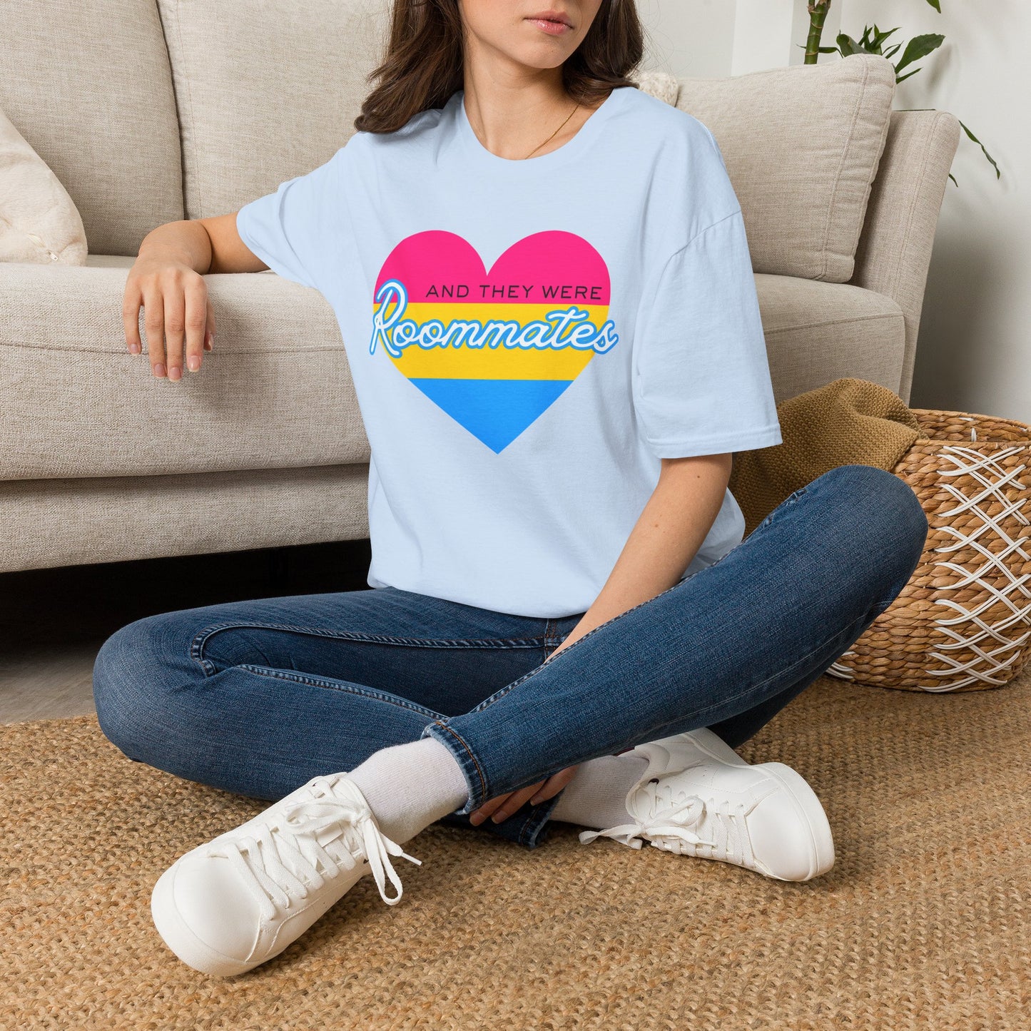 Pansexual "And They Were Roommates" Pride Heart Graphic Tee