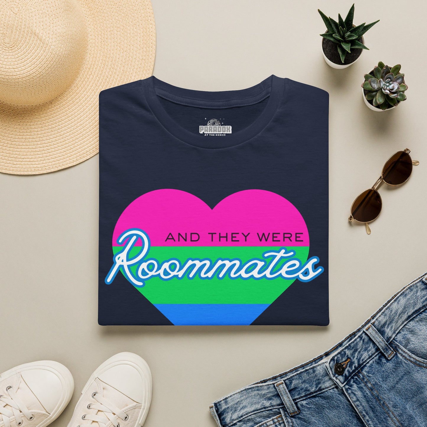 Polyamory "And They Were Roommates" Pride Heart Graphic Tee