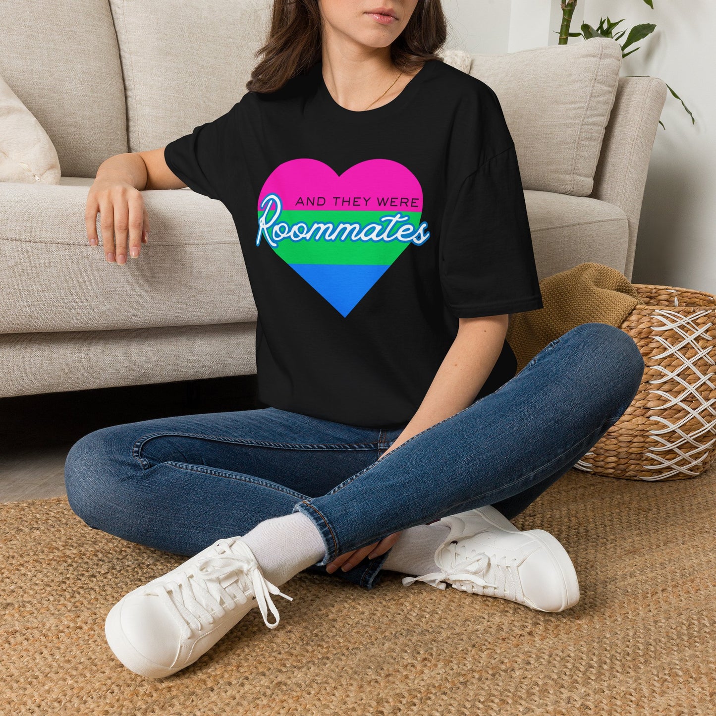 Polyamory "And They Were Roommates" Pride Heart Graphic Tee