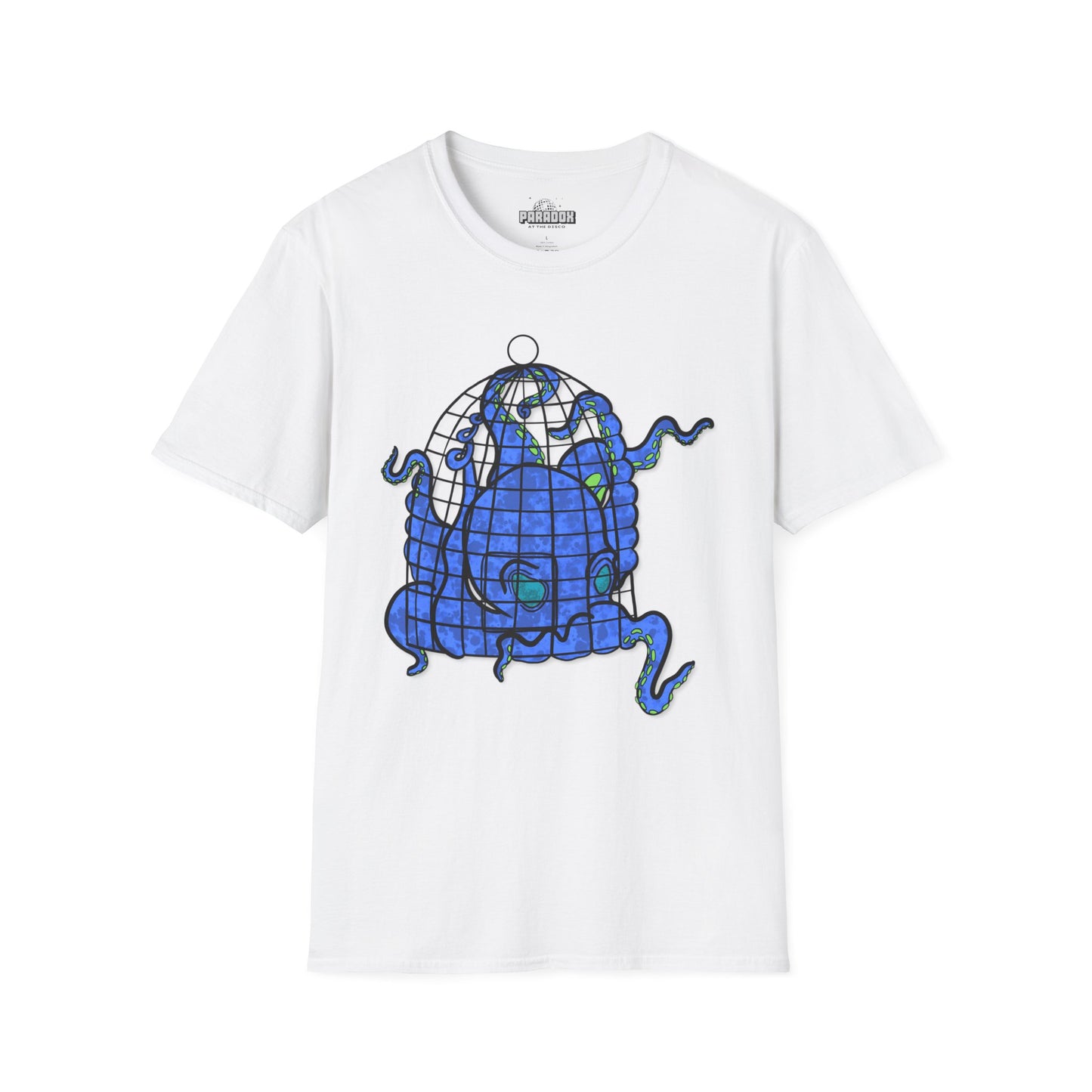 Octopus in Cage T-Shirt — Blue Nautical Sea Creature Graphic Tee