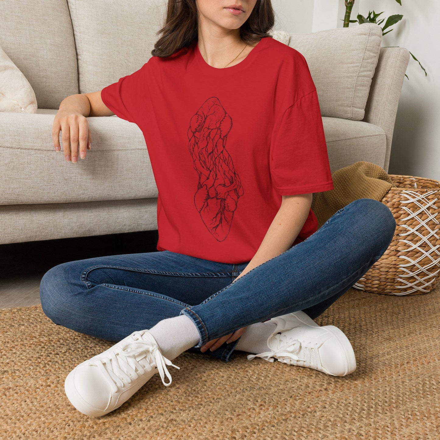 Intertwined Anatomical Hearts Line Art Graphic T-Shirt