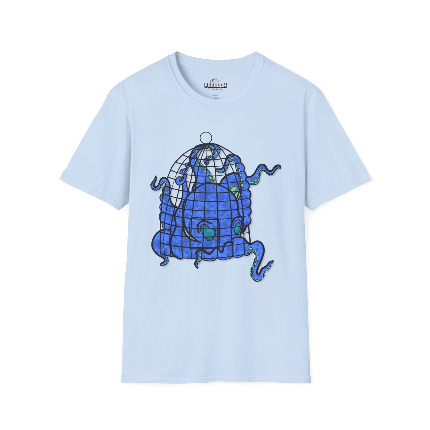 Octopus in Cage T-Shirt — Blue Nautical Sea Creature Graphic Tee
