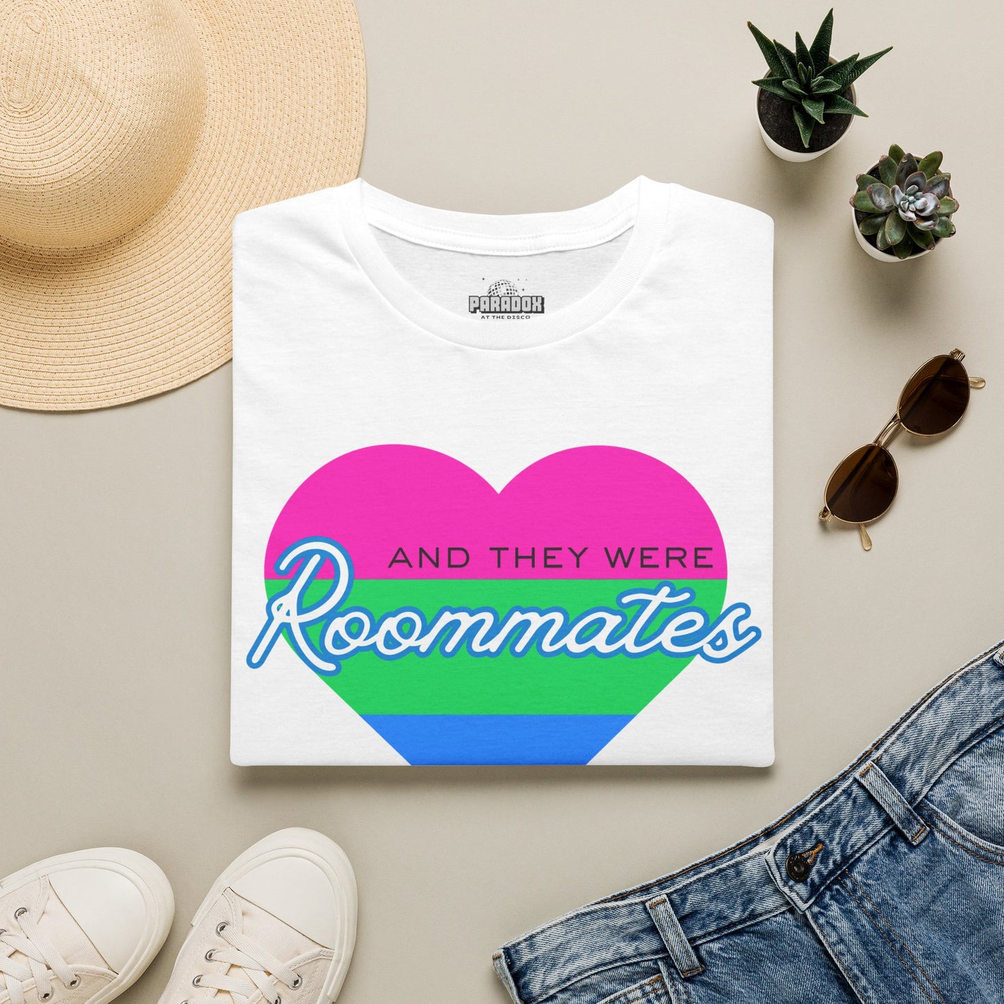 Polyamory "And They Were Roommates" Pride Heart Graphic Tee