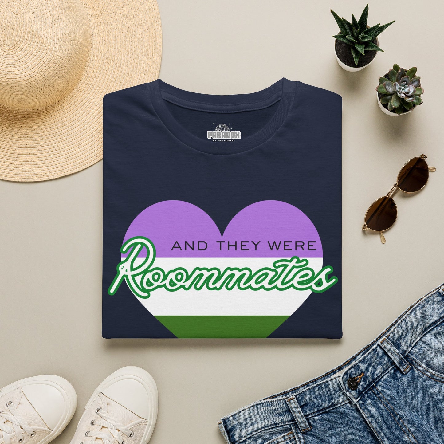Queer “And They Were Roommates” Pride Heart Graphic Tee
