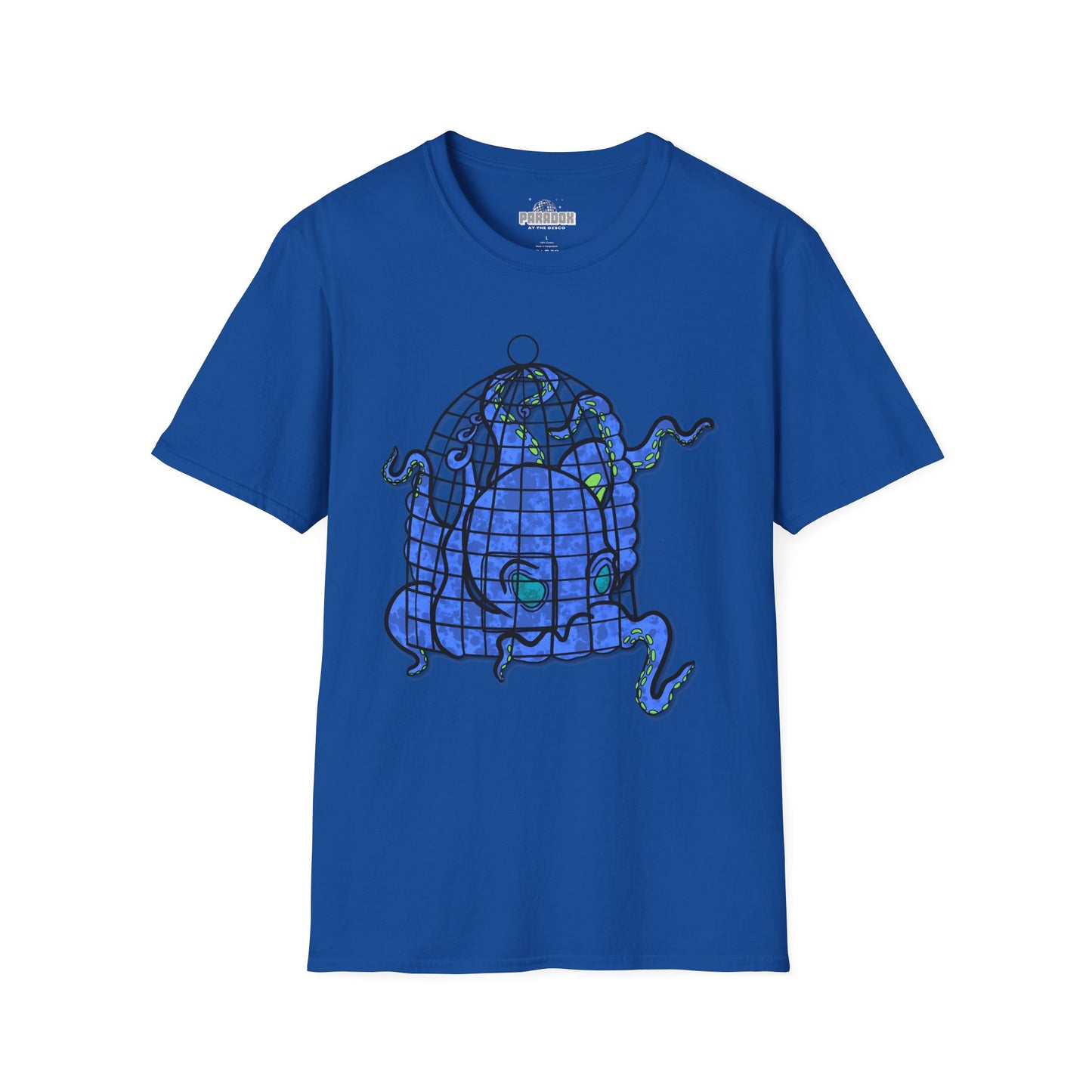 Octopus in Cage T-Shirt — Blue Nautical Sea Creature Graphic Tee