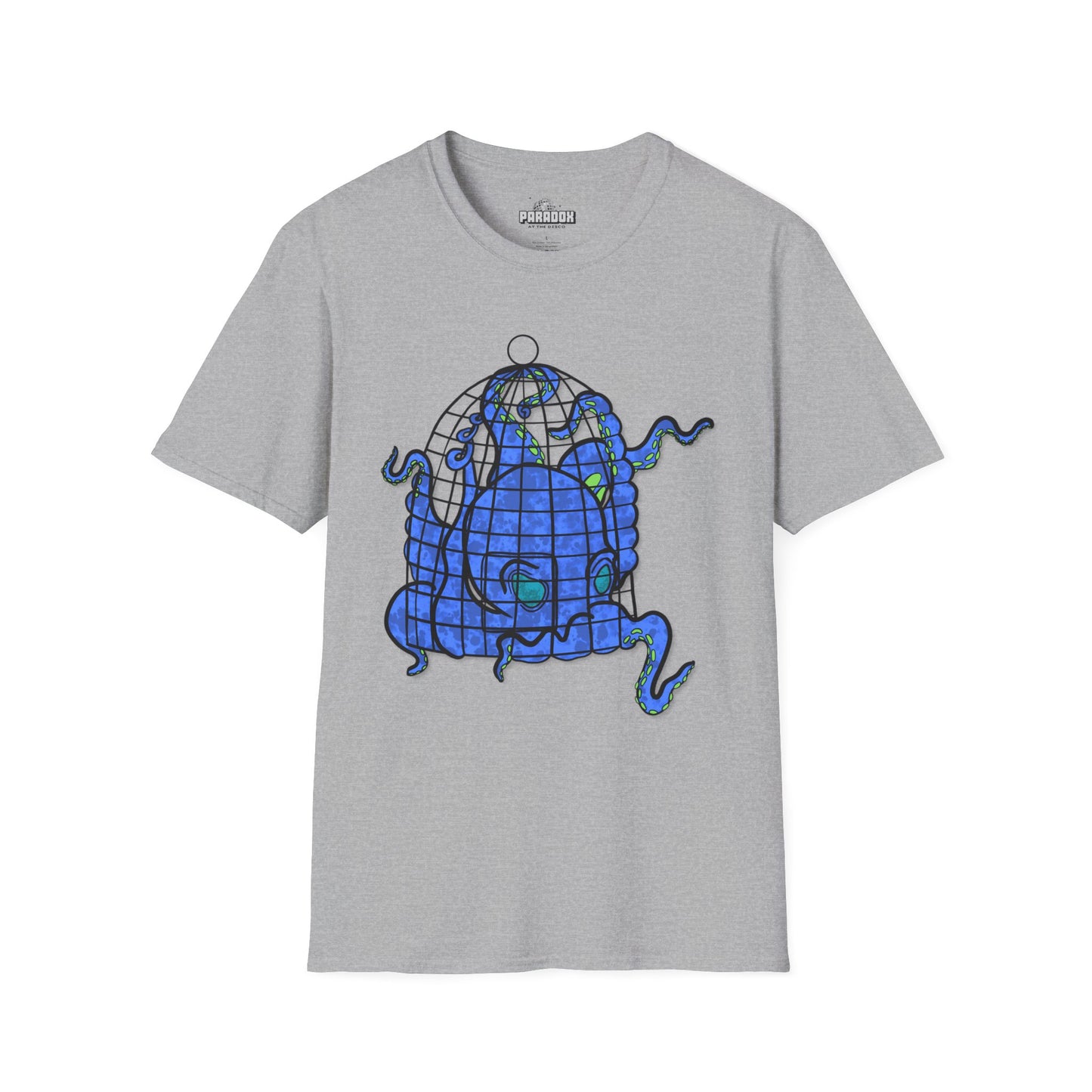Octopus in Cage T-Shirt — Blue Nautical Sea Creature Graphic Tee