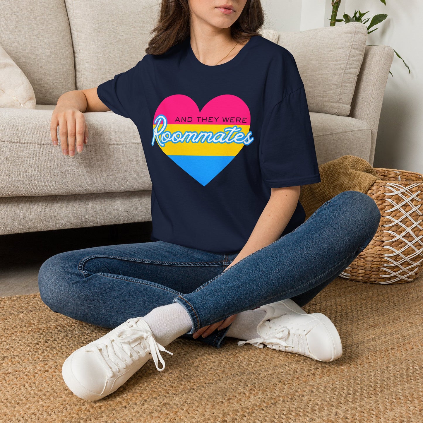 Pansexual "And They Were Roommates" Pride Heart Graphic Tee
